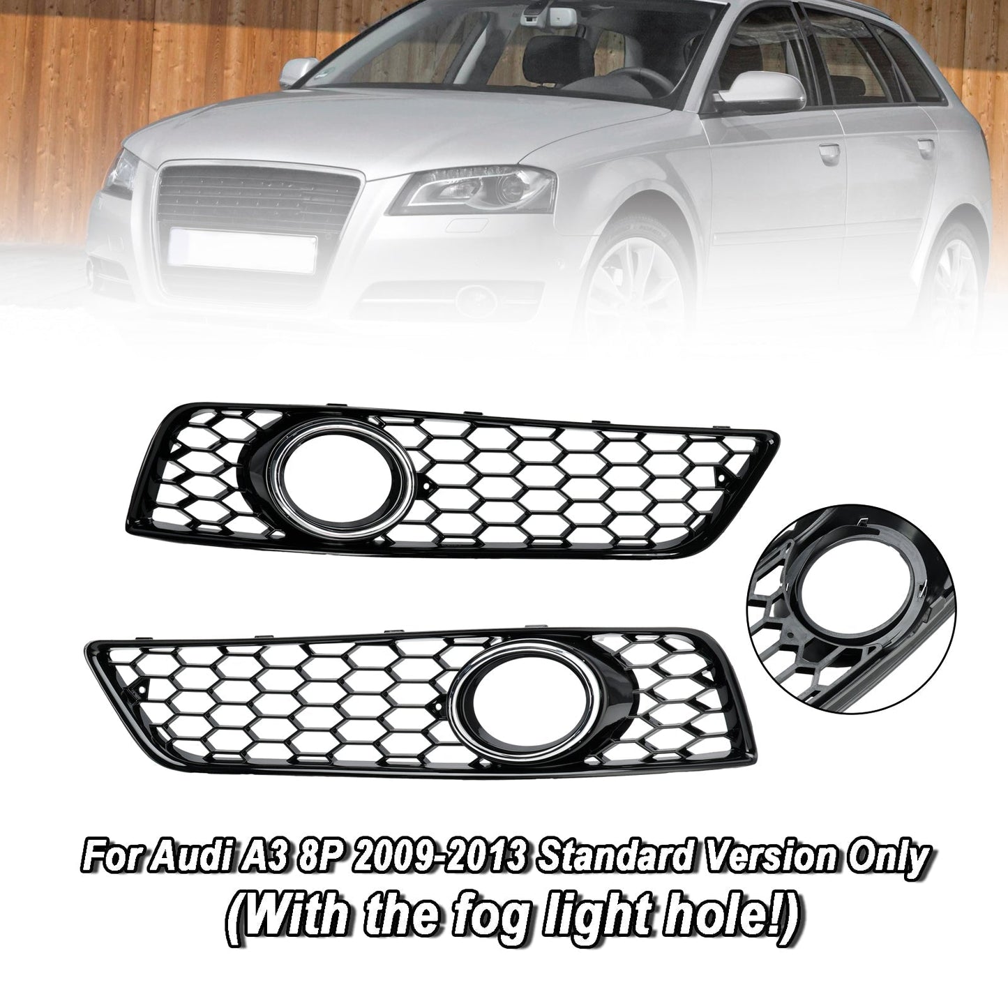 2009-2013 Audi A3 8P Standard Version Honeycomb Front Bumper Fog Light Grille Cover
