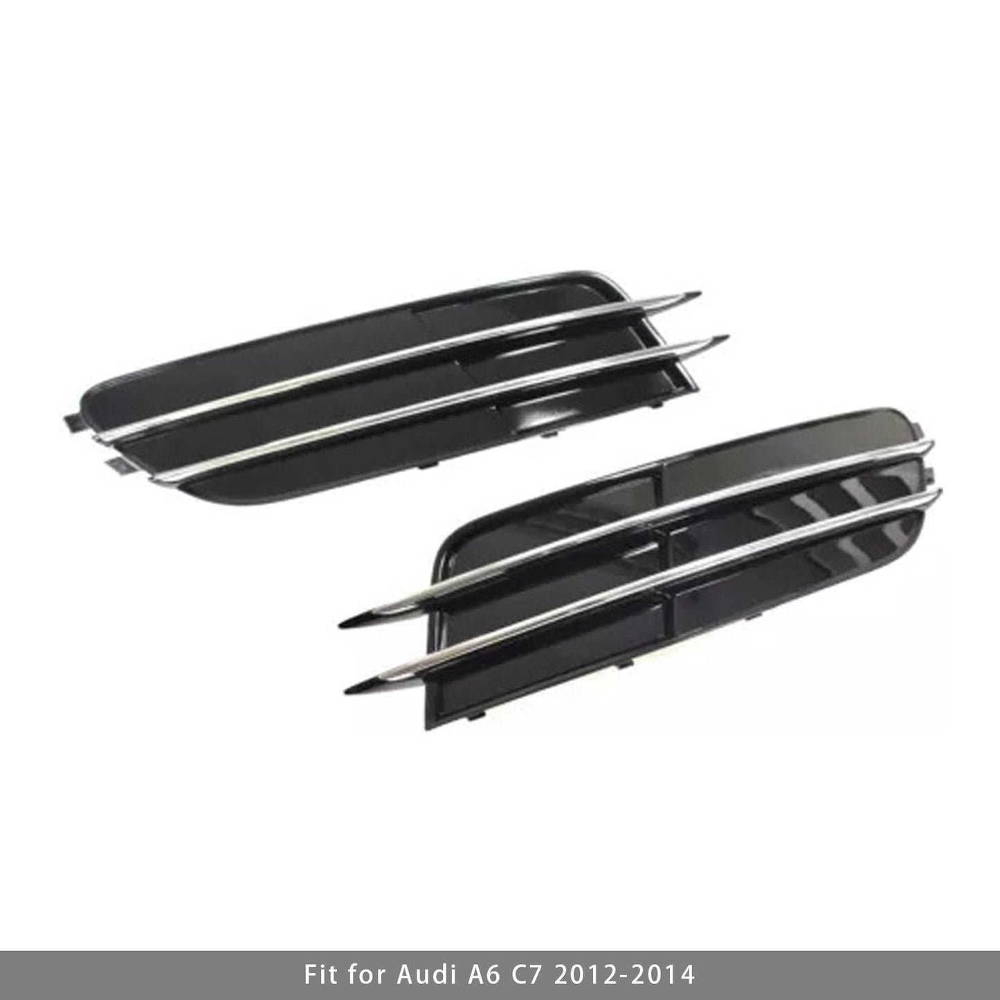 2012-2014 Audi A6 C7 Front Side Lower Bumper Fog Light Grille — Pair (4G0807681 / 4G0807682)