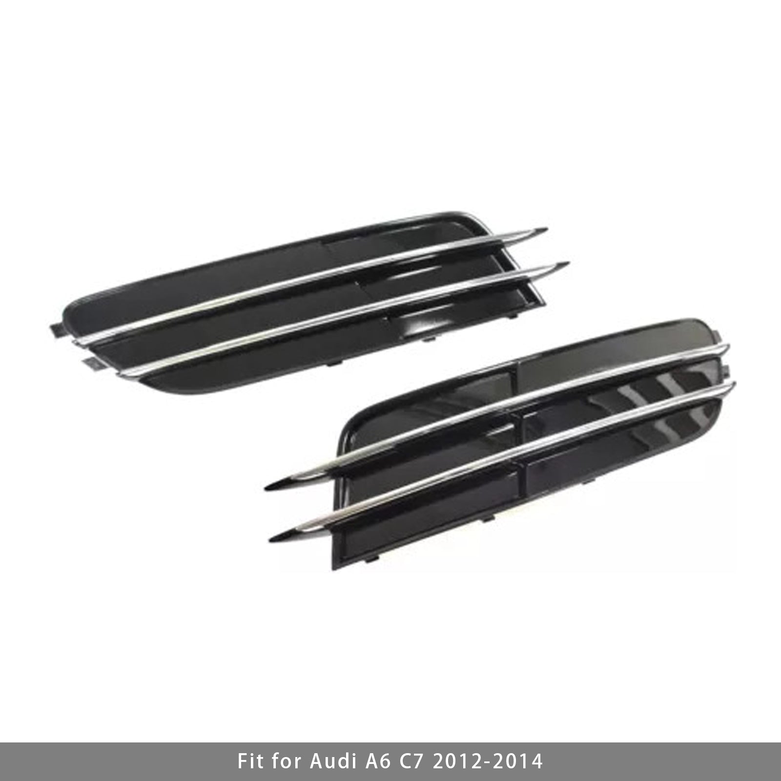 2012-2014 Audi A6 C7 Front Side Lower Bumper Fog Light Grille — Pair (4G0807681 / 4G0807682)