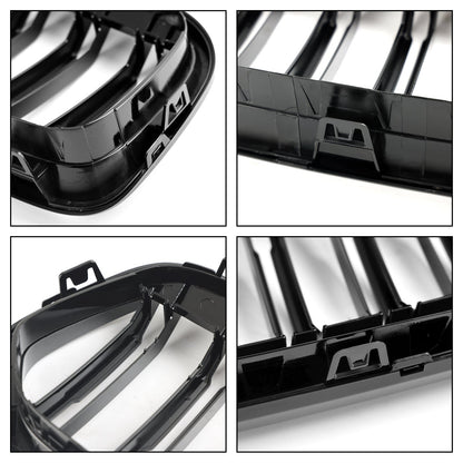 2018-2023 BMW X2 F39 Gloss Black Front Bumper Kidney Grille — Pair (51712455246 / 51712455247)
