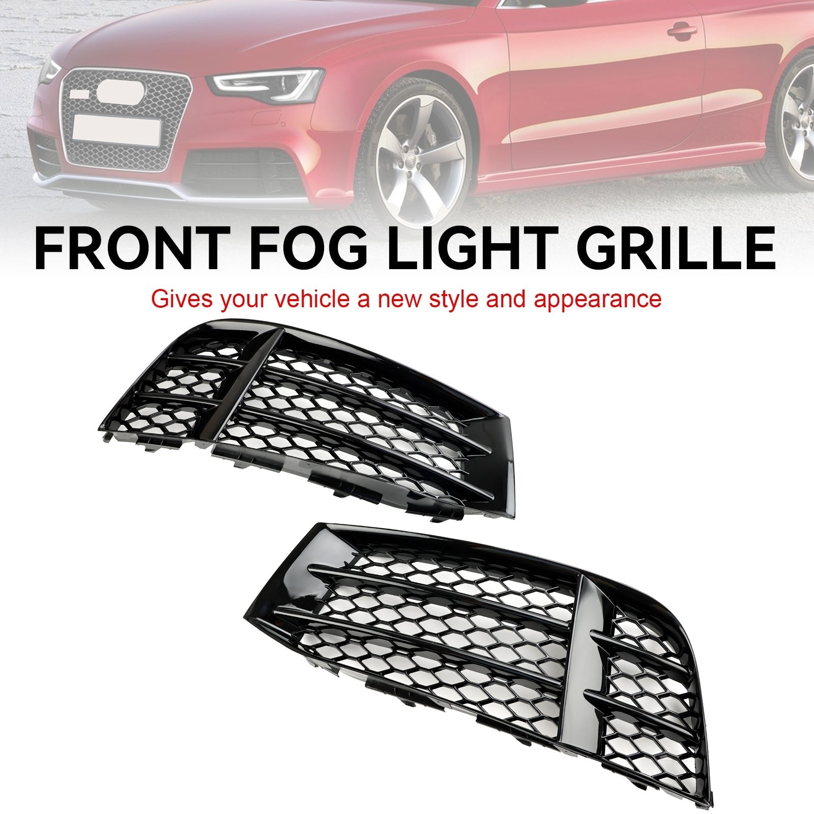 2010-2016 Audi RS5 Coupe Sportback Front Bumper Lower Fog Light Cover Grill — Pair (8T0807681F / 8T0807682F)