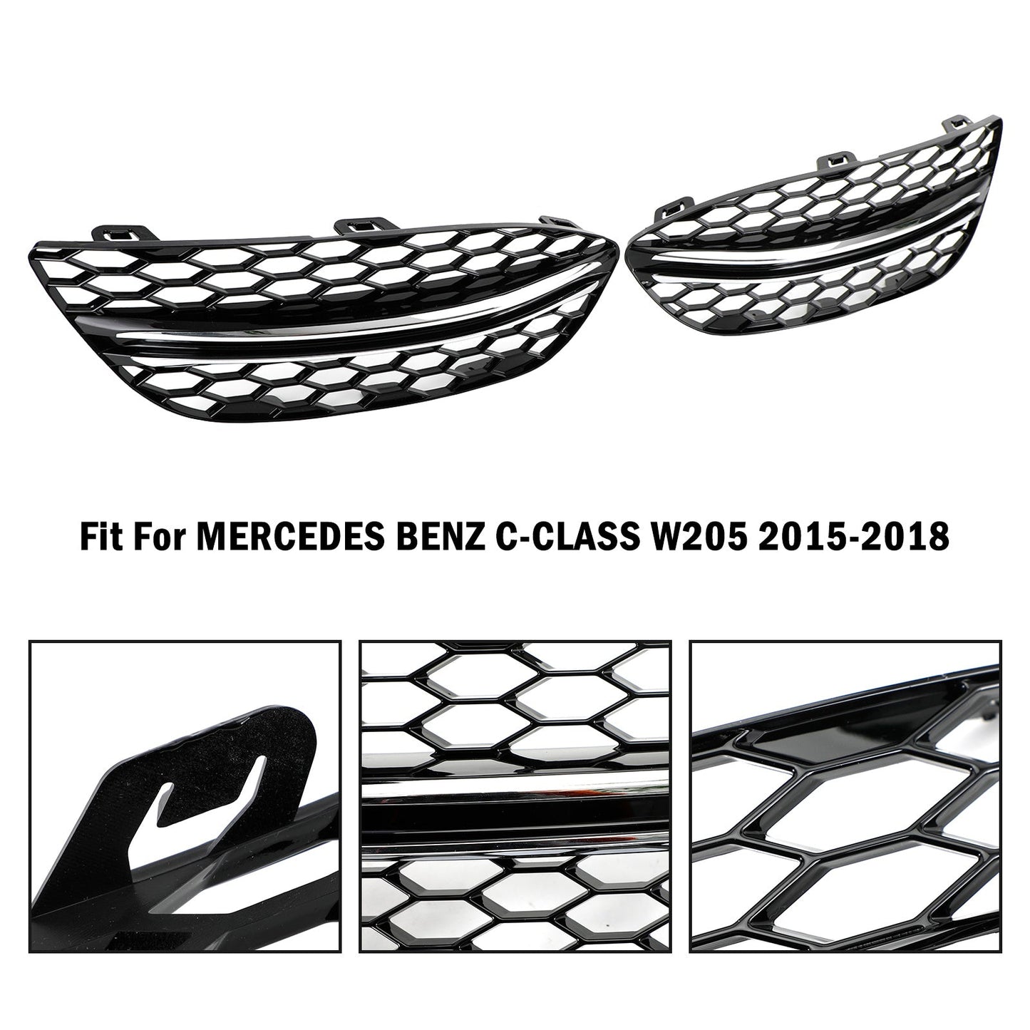 2015-2018 Mercedes-Benz C-Class W205 Black Chrome Front Fog Light Cover (2058851623)