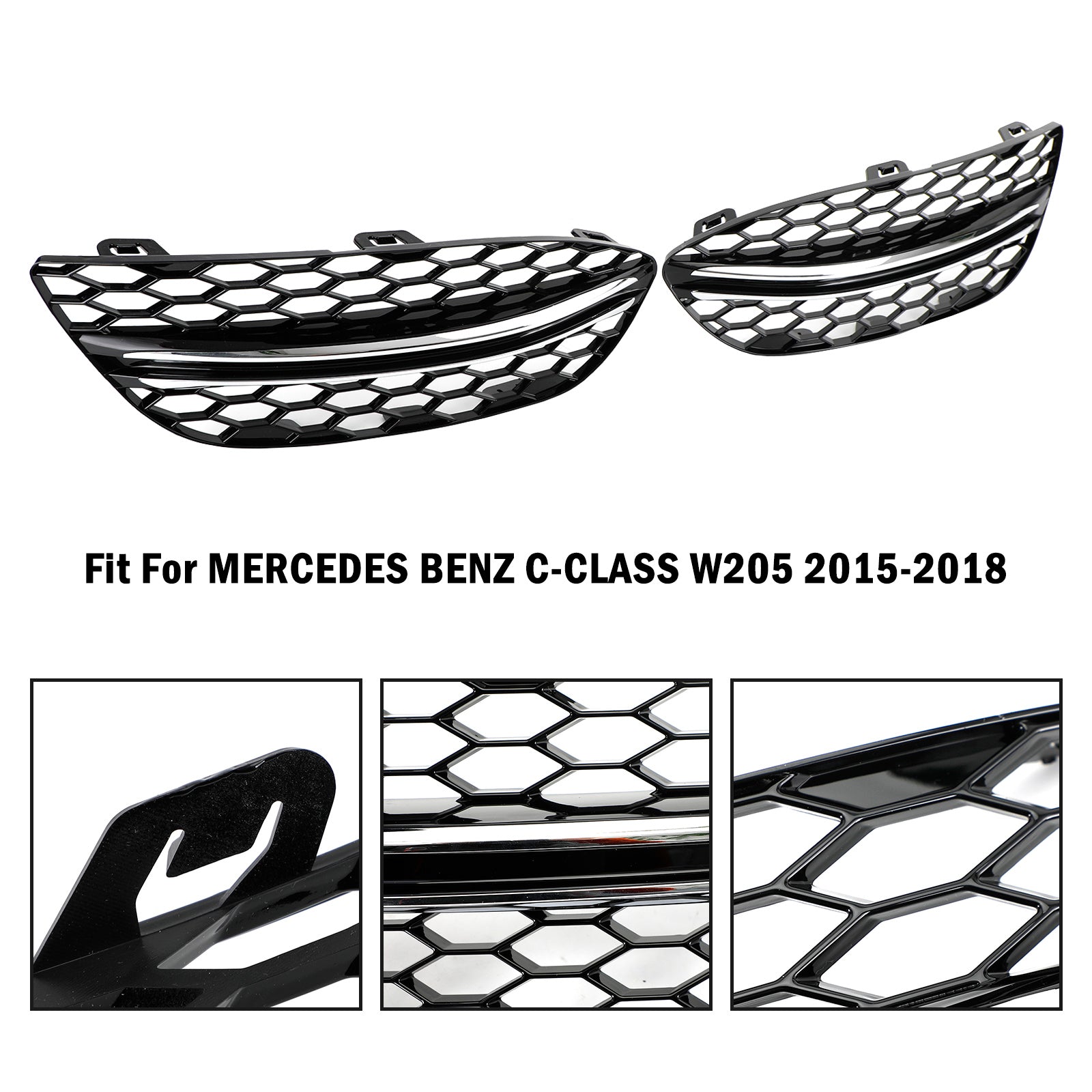 2015-2018 Mercedes-Benz C-Class W205 Black Chrome Front Fog Light Cover (2058851623)