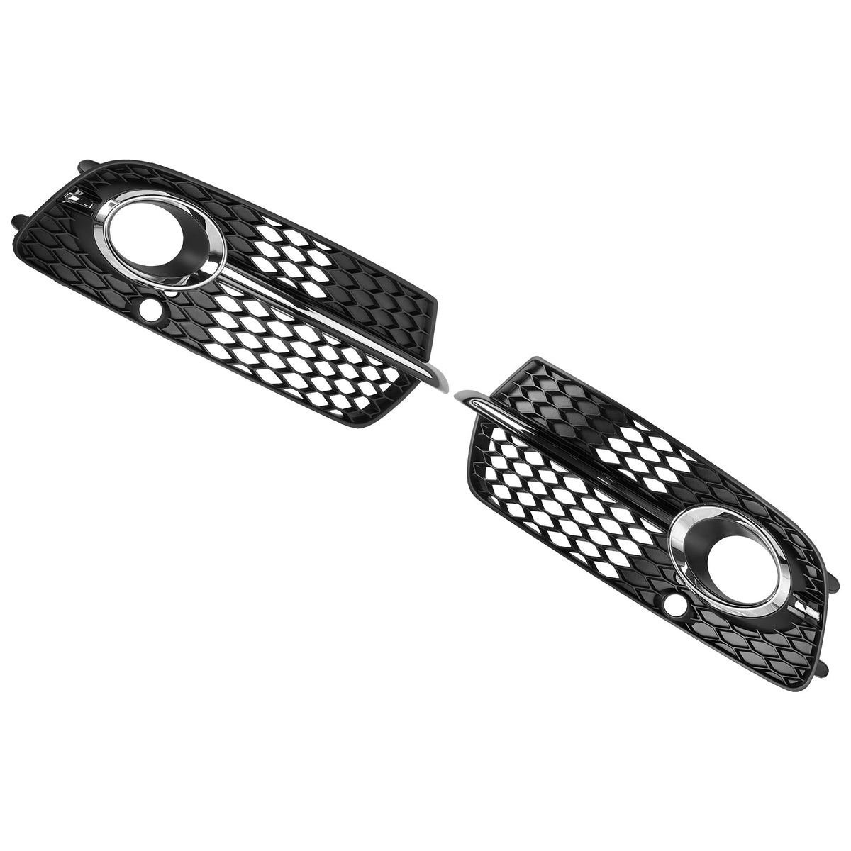 2013-2017 Audi Q5 S-Line SQ5 Black Chrome Front Bumper Fog Light Grille — Pair (8R0807682N / 8R0807681S)