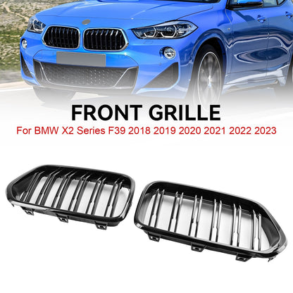 2018-2023 BMW X2 F39 Gloss Black Front Bumper Kidney Grille — Pair (51712455246 / 51712455247)