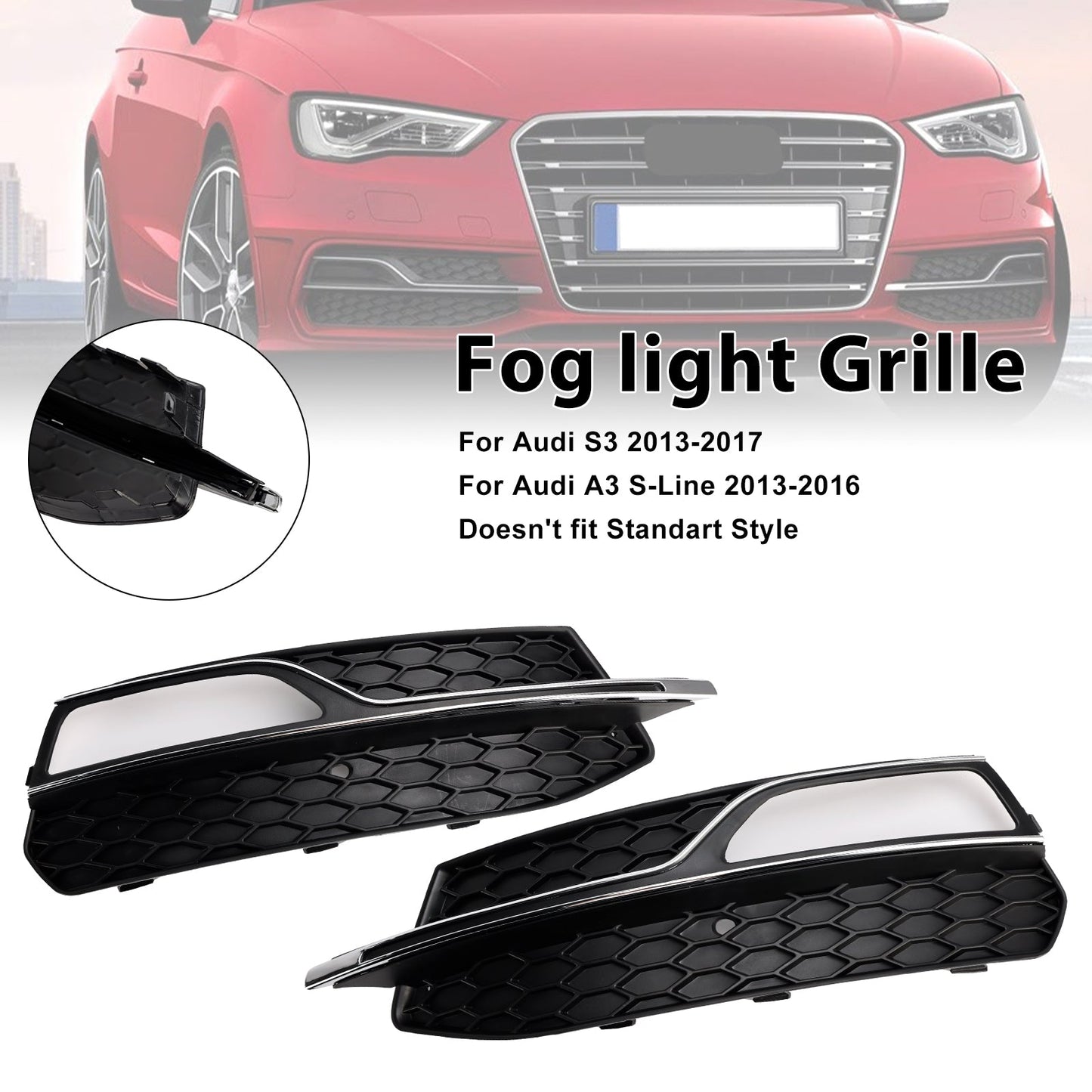 2013-2016 Audi A3 S-Line Front Lower Bumper Fog Light Cover Grille — Right (8V3807682G)