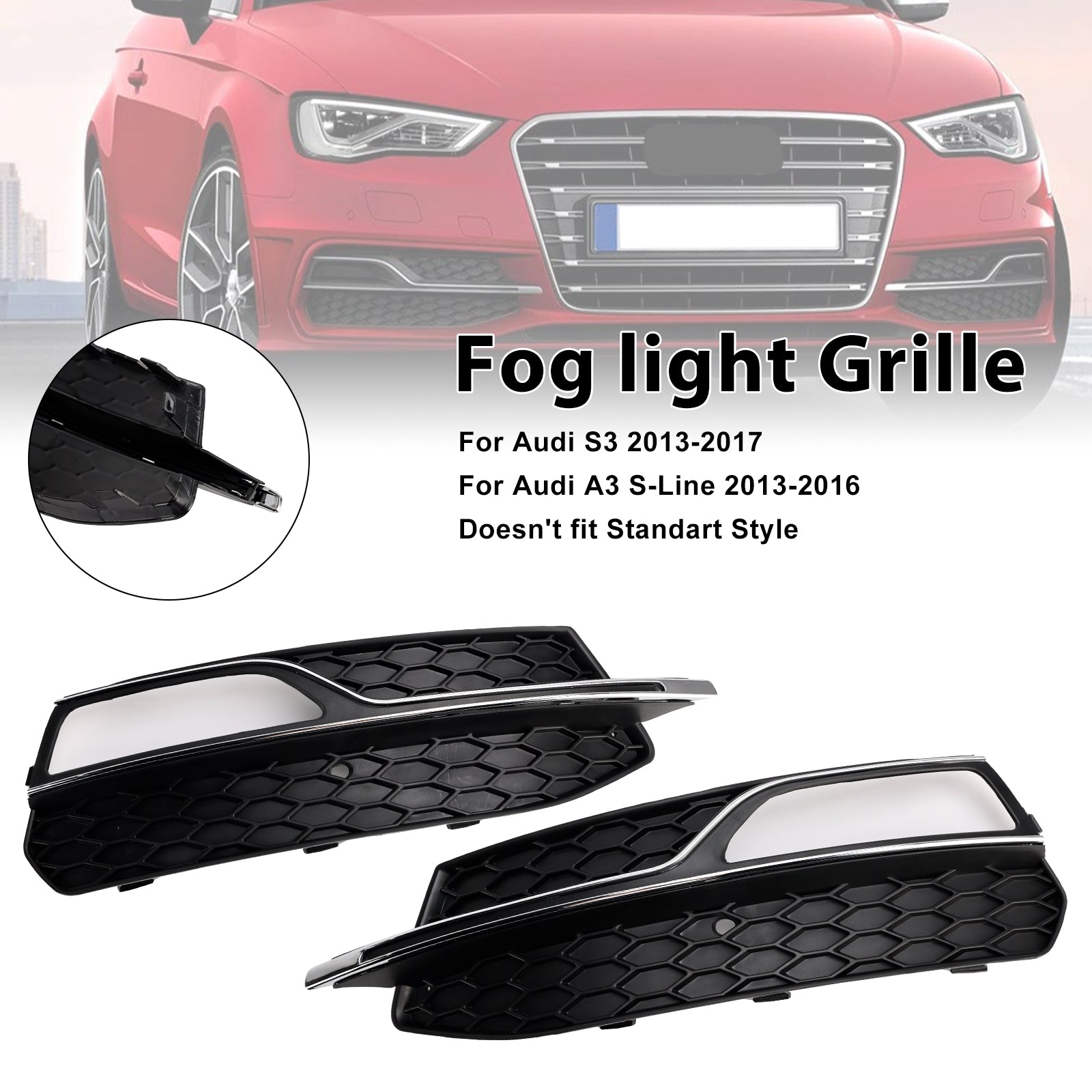 2013-2016 Audi A3 S-Line Front Lower Bumper Fog Light Cover Grille — Right (8V3807682G)