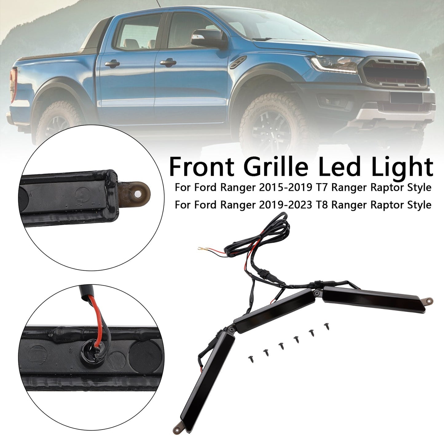 2019-2023 Ford Ranger T8 Ranger Raptor Style Front Bumper Grille Grill Led Light Generic