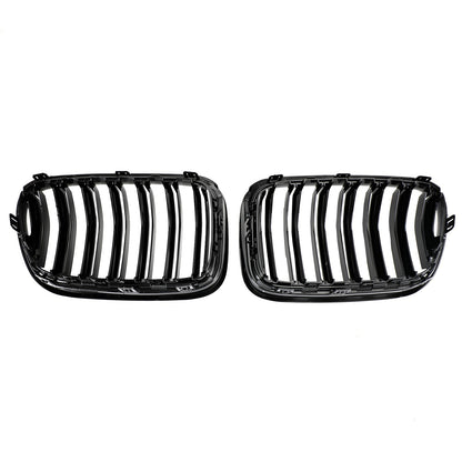 2010-2014 BMW X3 F25 Pre-Facelift Gloss Black Front Bumper Kidney Grill — Pair (51712297589 / 51117210725)