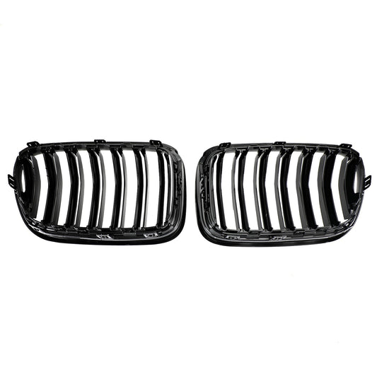 2010-2014 BMW X3 F25 Pre-Facelift Gloss Black Front Bumper Kidney Grill — Pair (51712297589 / 51117210725)