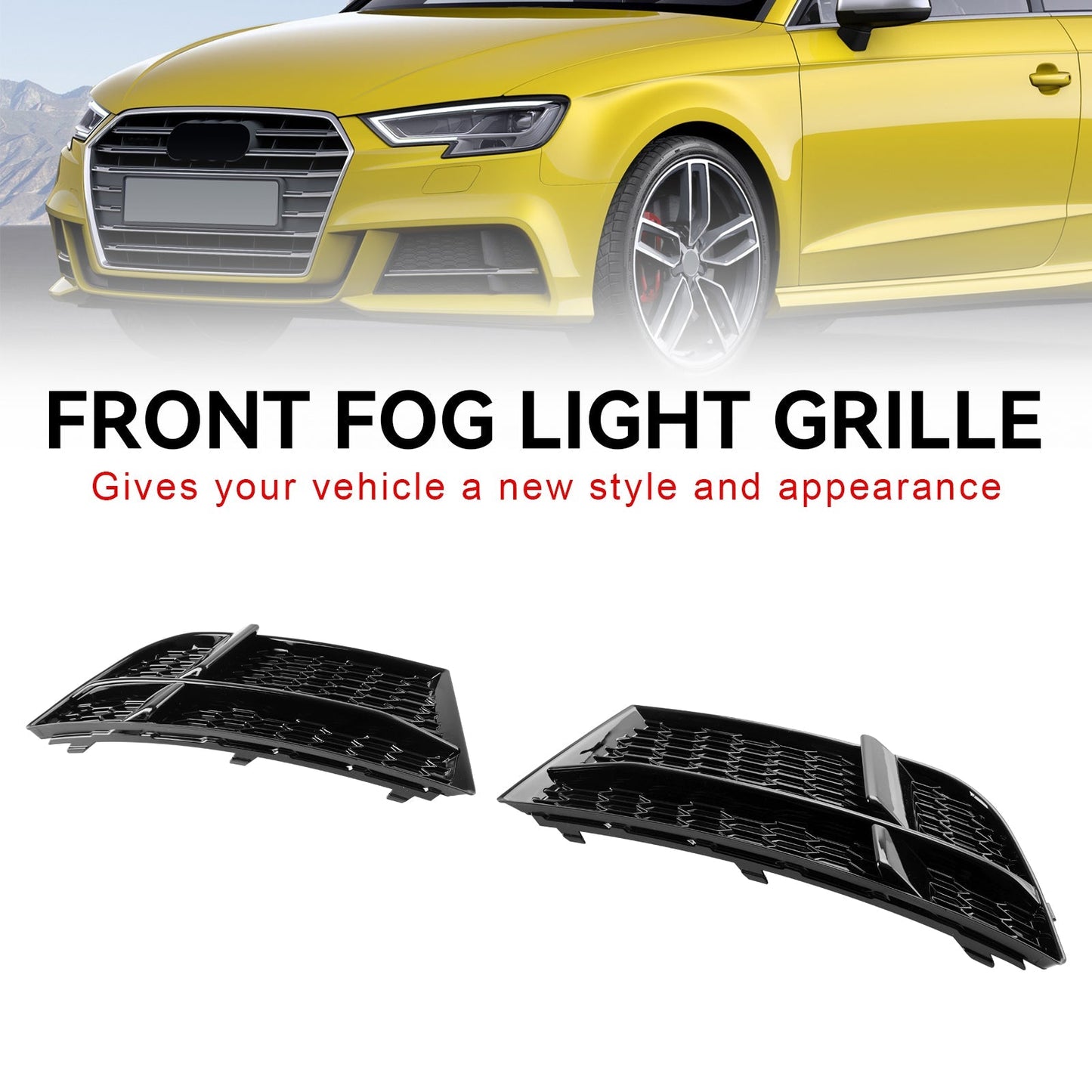 2016-2020 Audi A3 8V S-Line Front Fog Light Cover Bezel Grill — Pair (8V3807682 / 8V3807681)