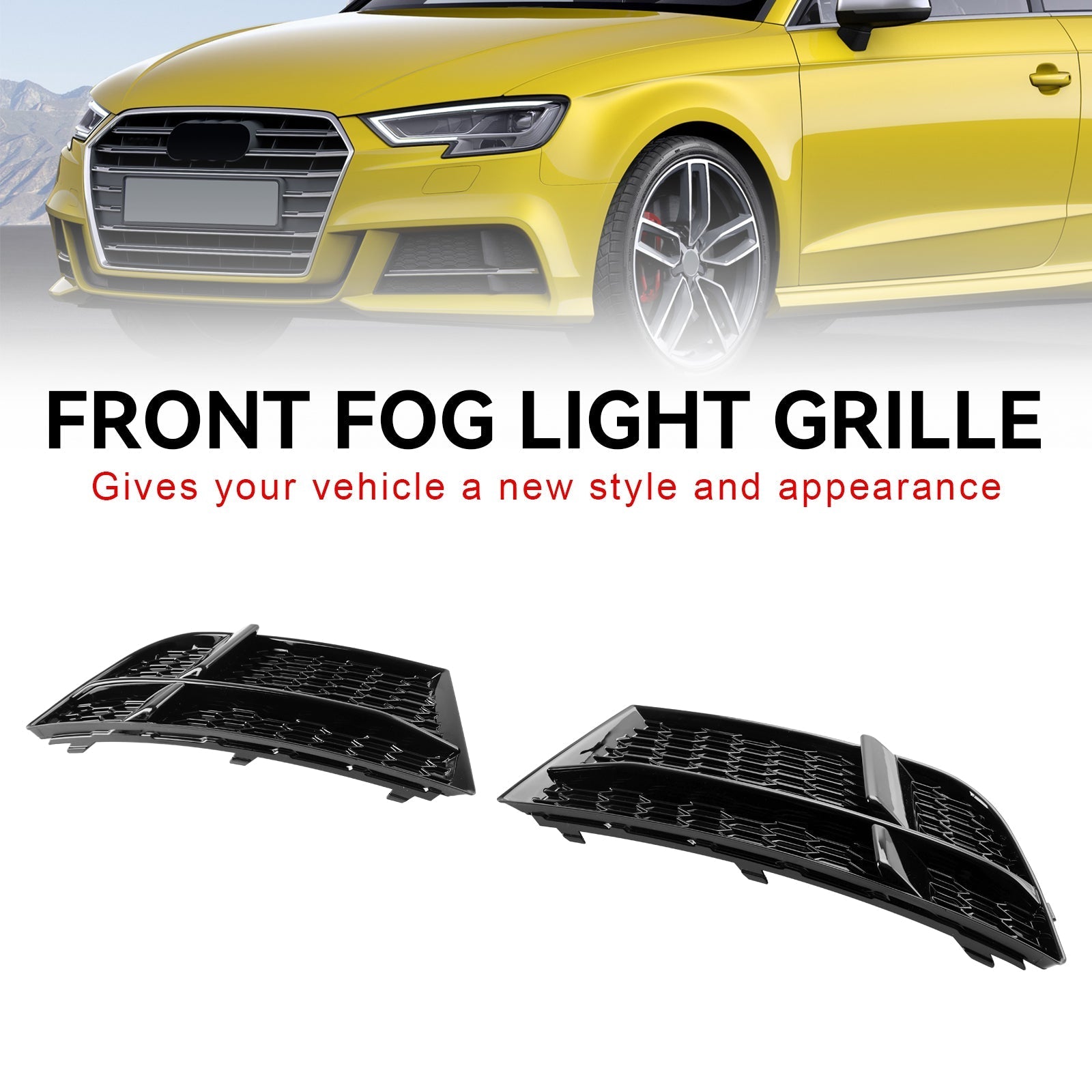 2016-2020 Audi A3 8V S-Line Front Fog Light Cover Bezel Grill — Pair (8V3807682 / 8V3807681)