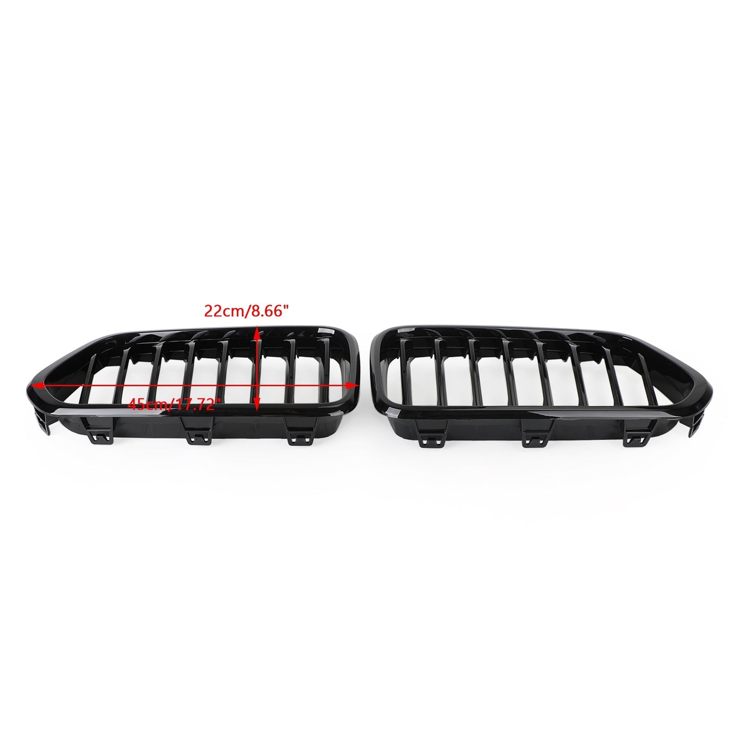 2018-2021 BMW X2 F39 Gloss Black Front Bumper Kidney Grille — Pair (51712455246 / 51712455247)