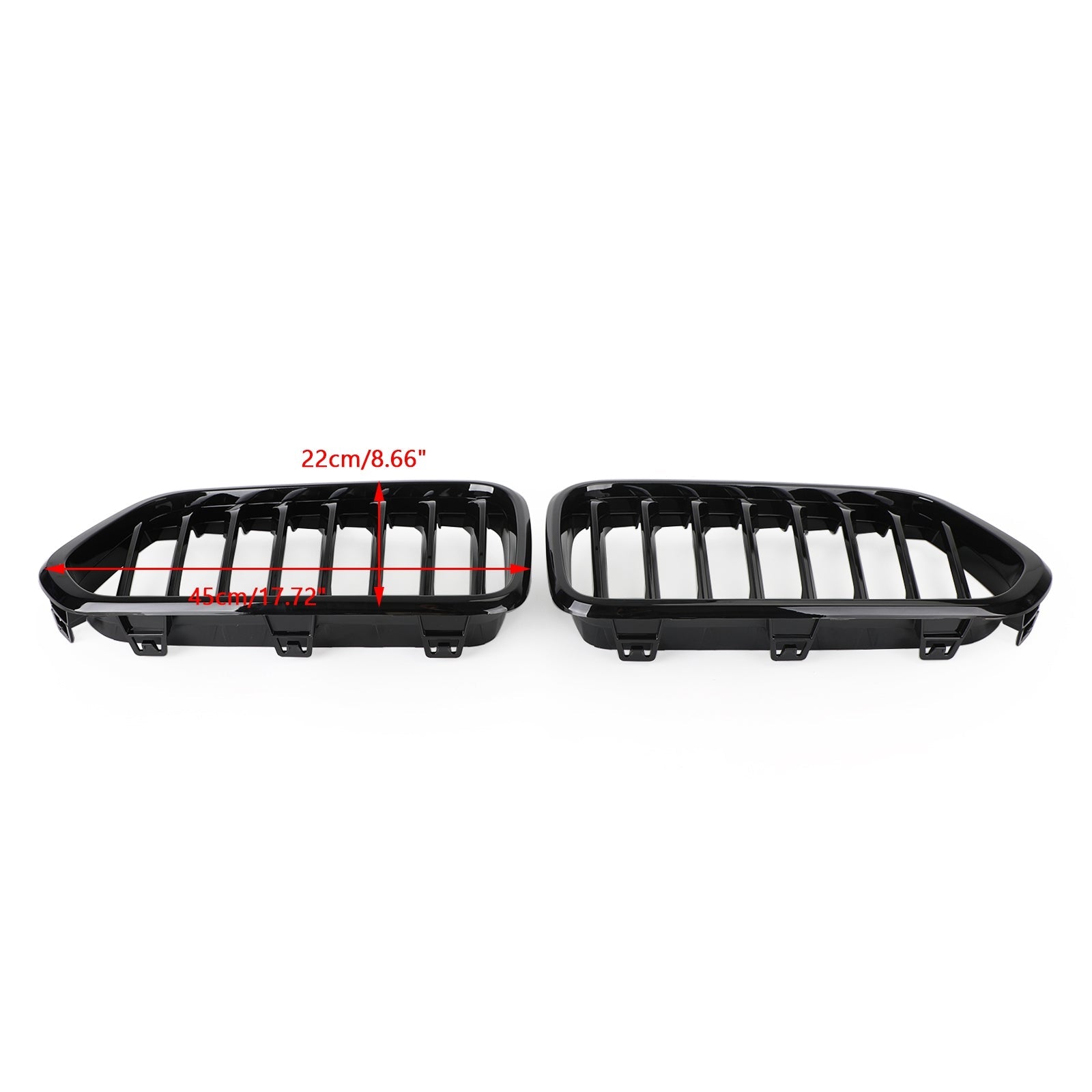 2018-2021 BMW X2 F39 Gloss Black Front Bumper Kidney Grille — Pair (51712455246 / 51712455247)