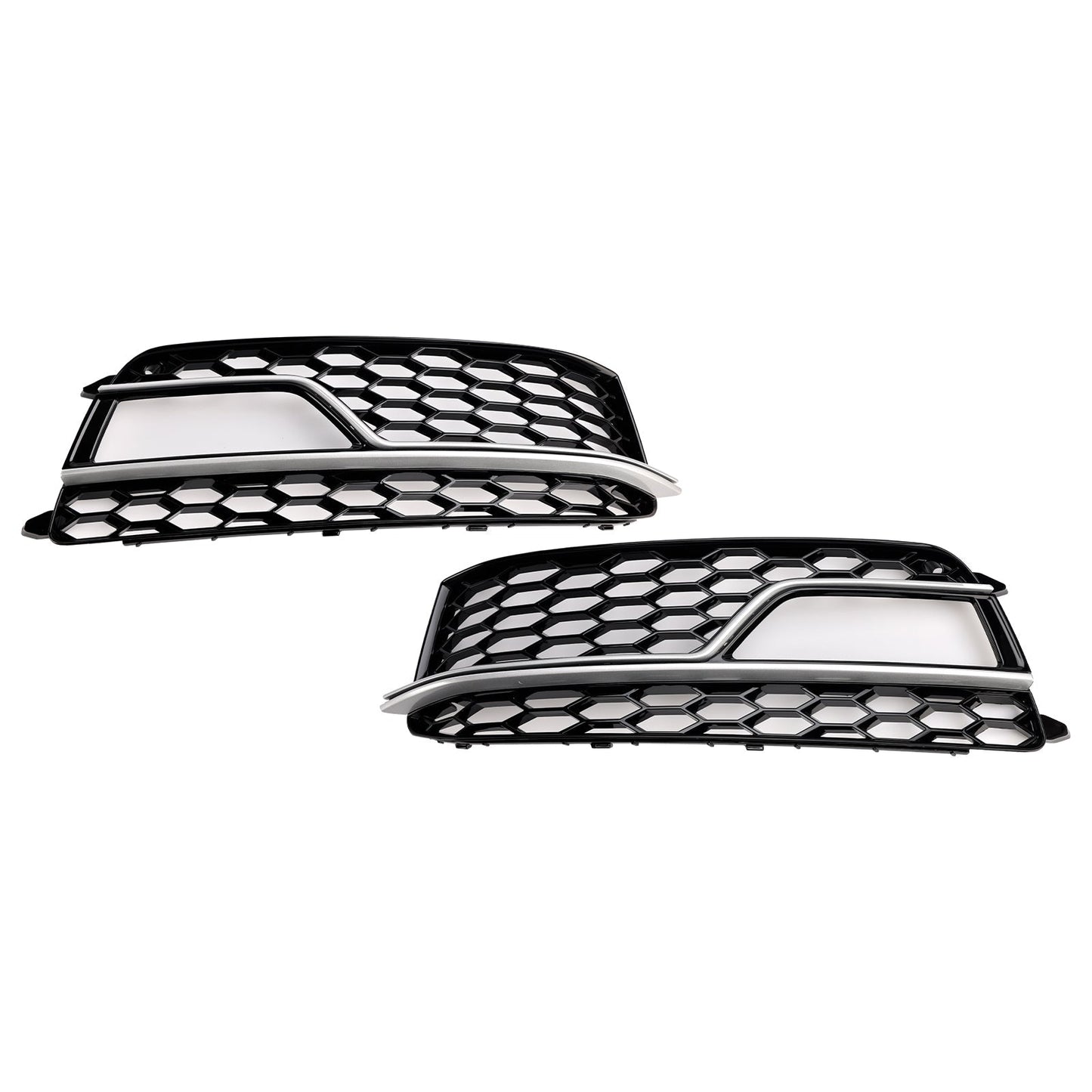 2013-2016 Audi A5 S-Line S5 Black Front Fog Lamp Grill Grille — Pair (8T0807681K / 8T0807682K)