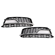 2013-2016 Audi A5 S-Line S5 Black Front Fog Lamp Grill Grille — Pair (8T0807681K / 8T0807682K)