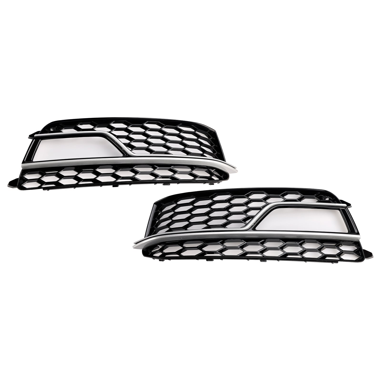 2013-2016 Audi A5 S-Line S5 Black Front Fog Lamp Grill Grille — Pair (8T0807681K / 8T0807682K)