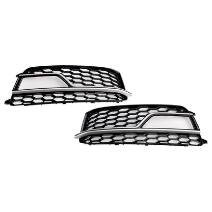 2013-2016 Audi A5 S-Line S5 Black Front Fog Lamp Grill Grille — Pair (8T0807681K / 8T0807682K)