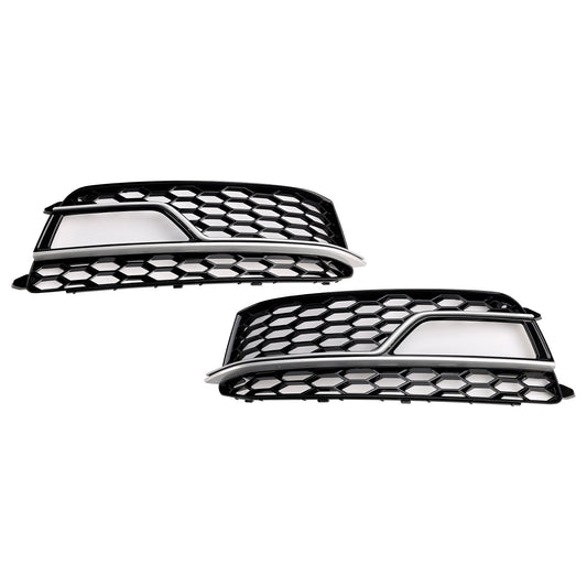 2013-2016 Audi A5 S-Line S5 Black Front Fog Lamp Grill Grille — Pair (8T0807681K / 8T0807682K)