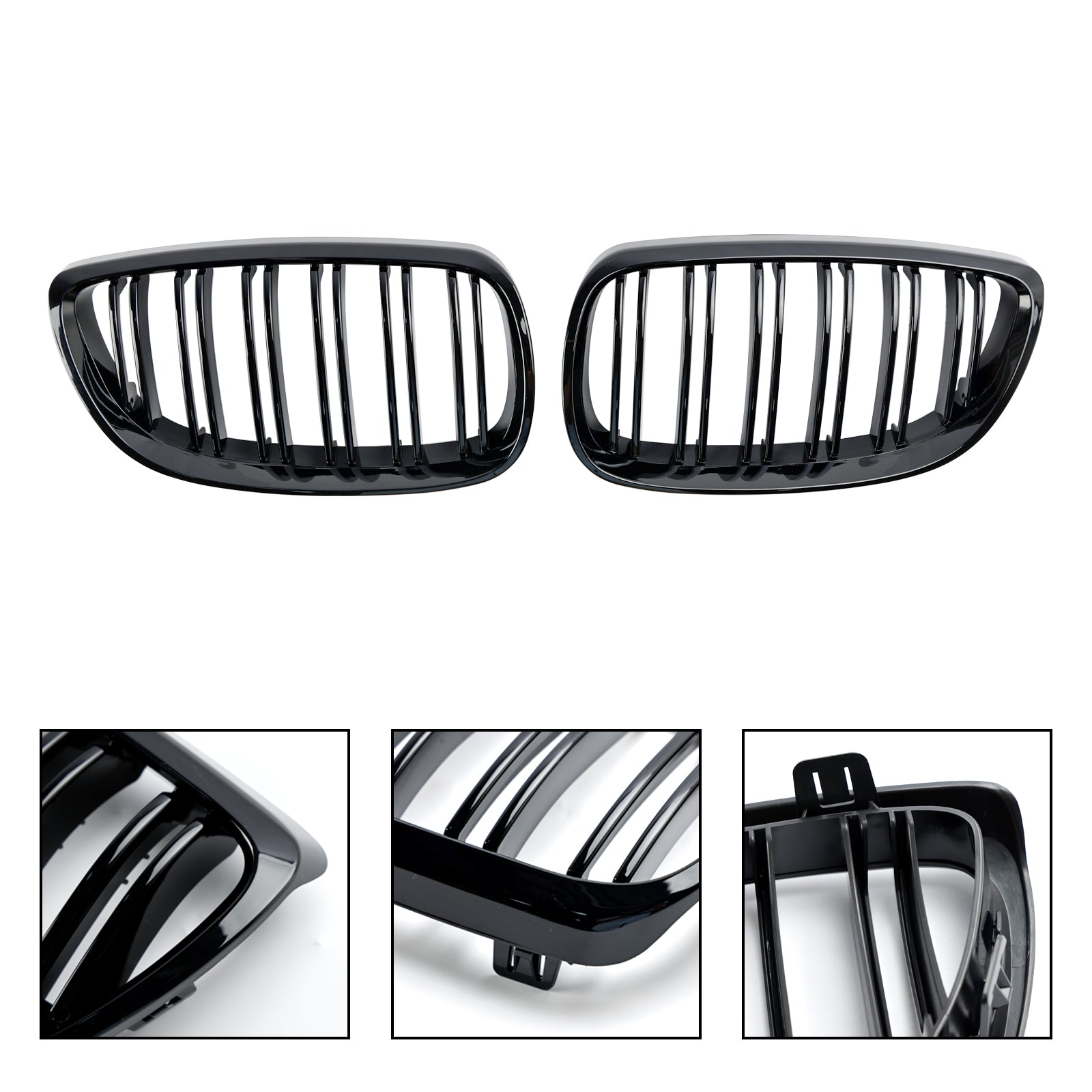 2007-2010 BMW E93 Coupe Convertible Pre-Facelift Gloss Black Front Kidney Grill — Pair (51137157277 / 51137157278)