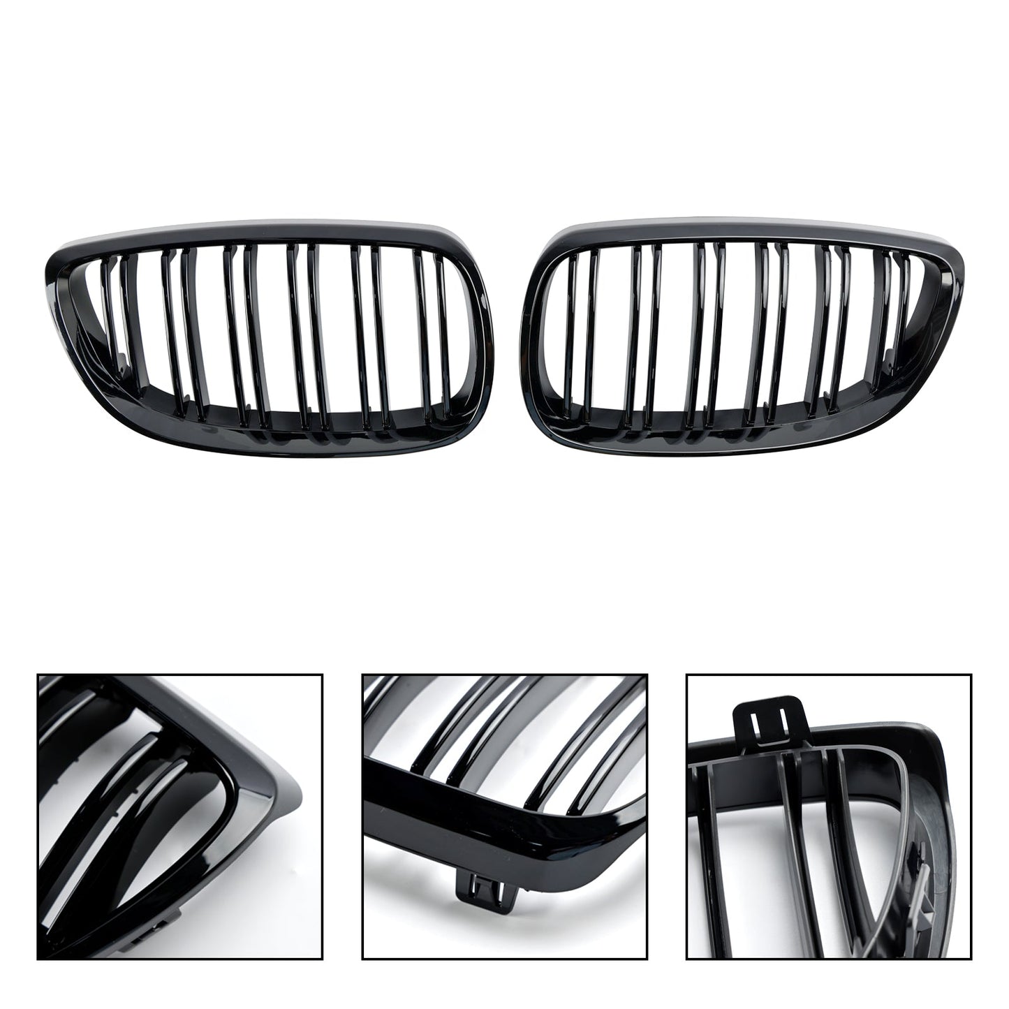 2006-2010 BMW E92 2-Door Pre-Facelift Gloss Black Front Kidney Grille — Pair (51137157277 / 51137157278)