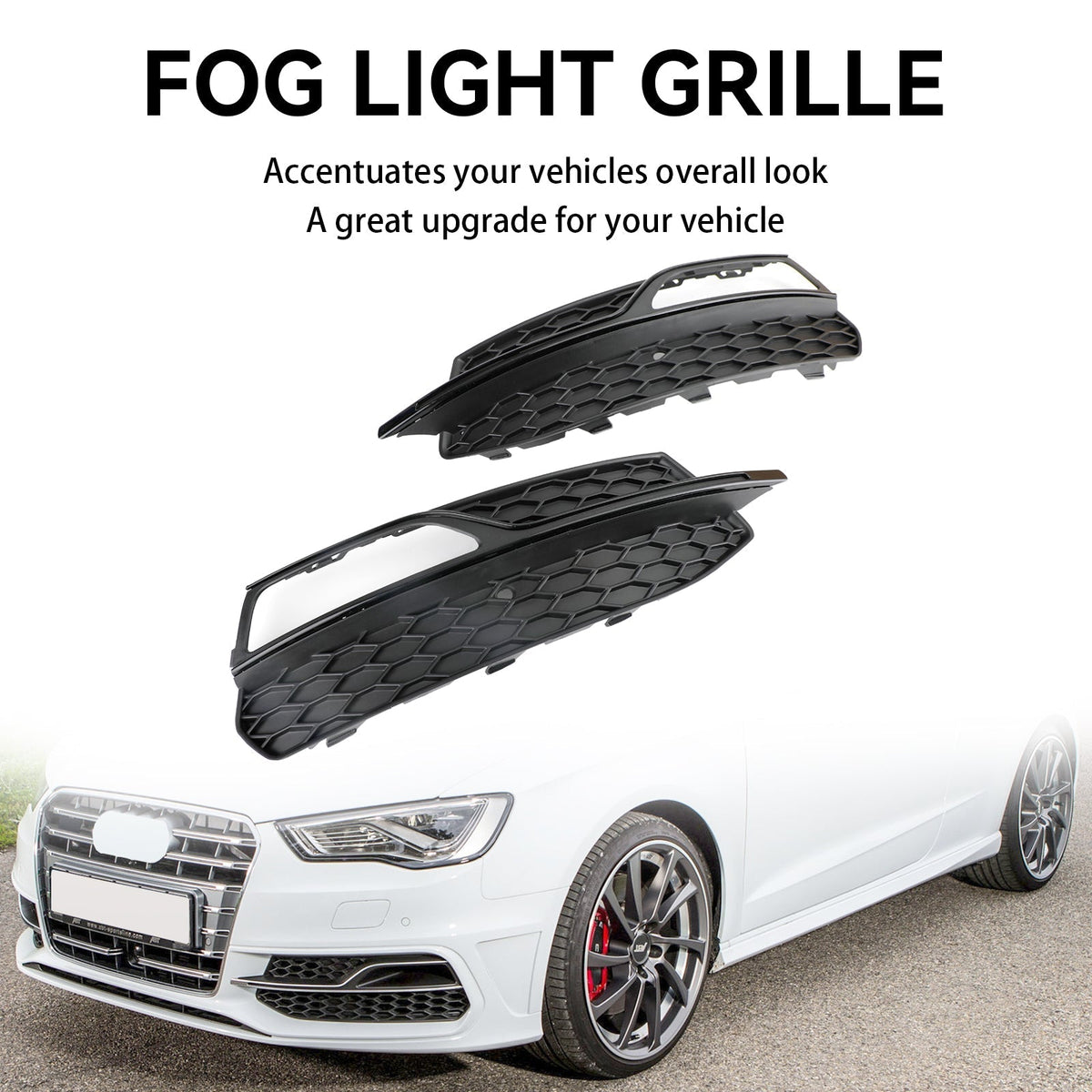 2013-2016 Audi A3 S-Line Lower Bumper Fog Light Cover Grill — Pair (8V3807681G / 8V3807682G)