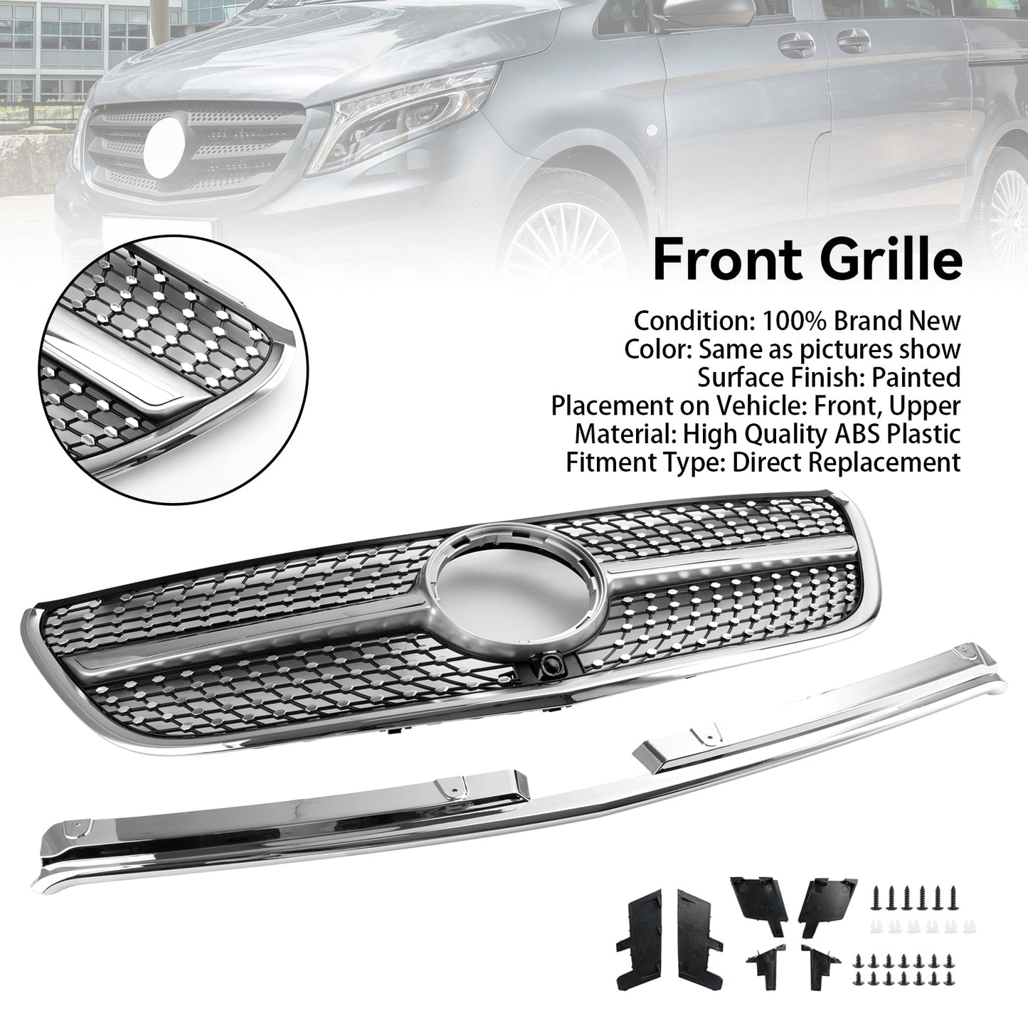 2015-2019 Mercedes-Benz Vito W447 GT Style Diamond Front Bumper Grille