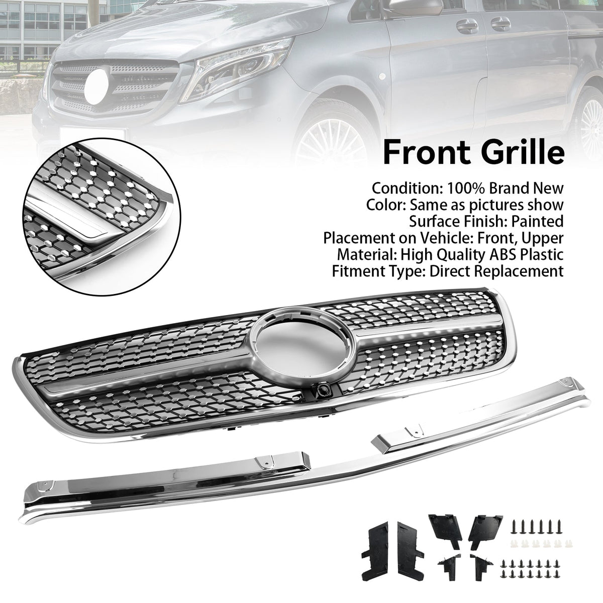 2015-2019 Mercedes-Benz Vito W447 GT Style Diamond Front Bumper Grille