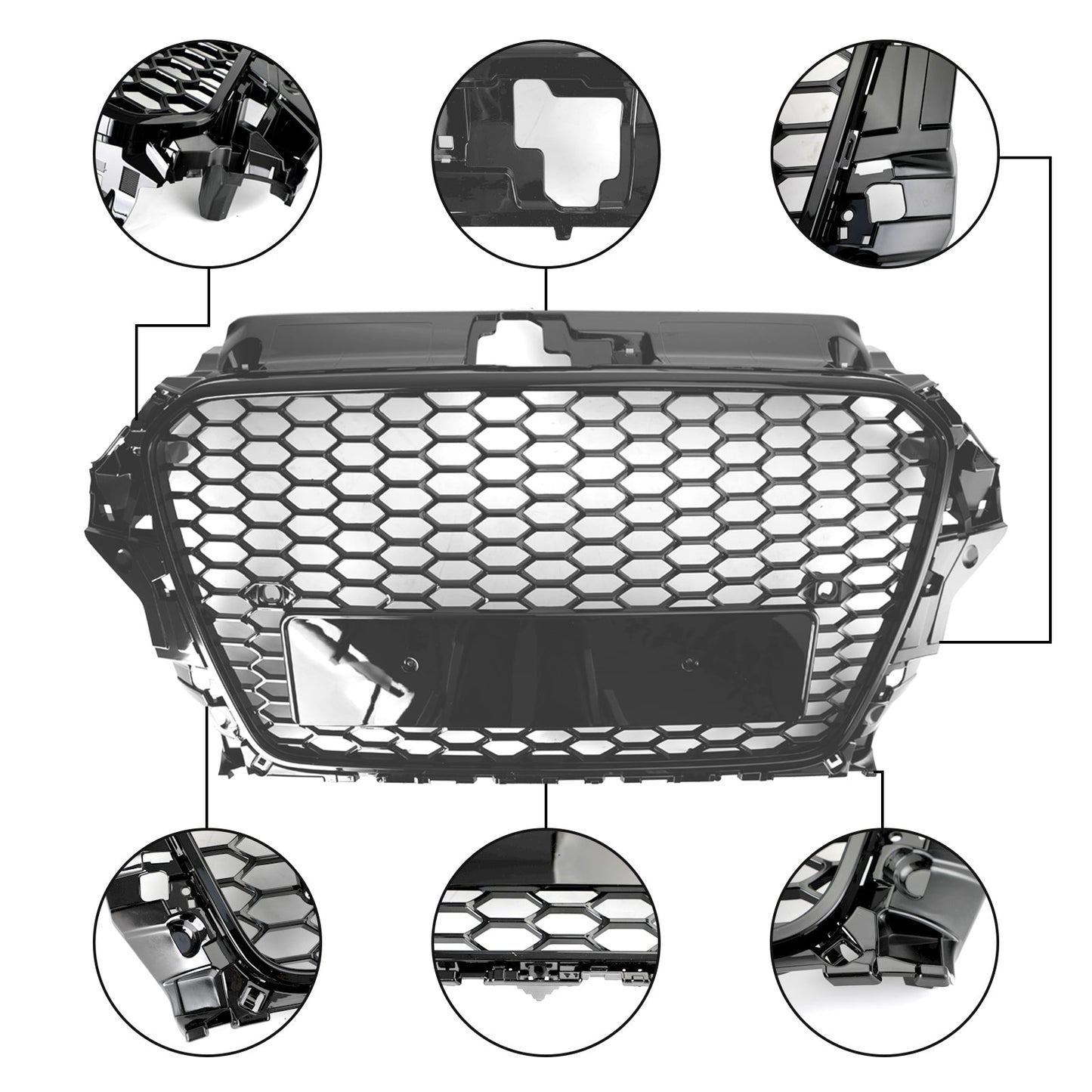 2013-2016 Audi A3 S3 RS3 Style Black Honeycomb Front Hood Bumper Grille