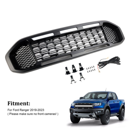 2019-2023 Ford Ranger Black Front Bumper Grill Grille T8 W/LED Light
