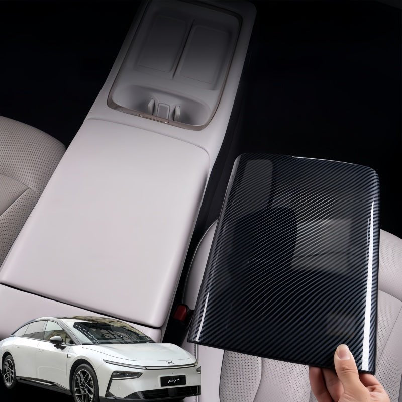 Carbon Fiber Center Armrest Box Cover Trim for 2026 Xpeng P7+