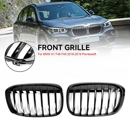 2016-2018 BMW X1 F48 F49 Gloss Black Front Kidney Grille — Pair