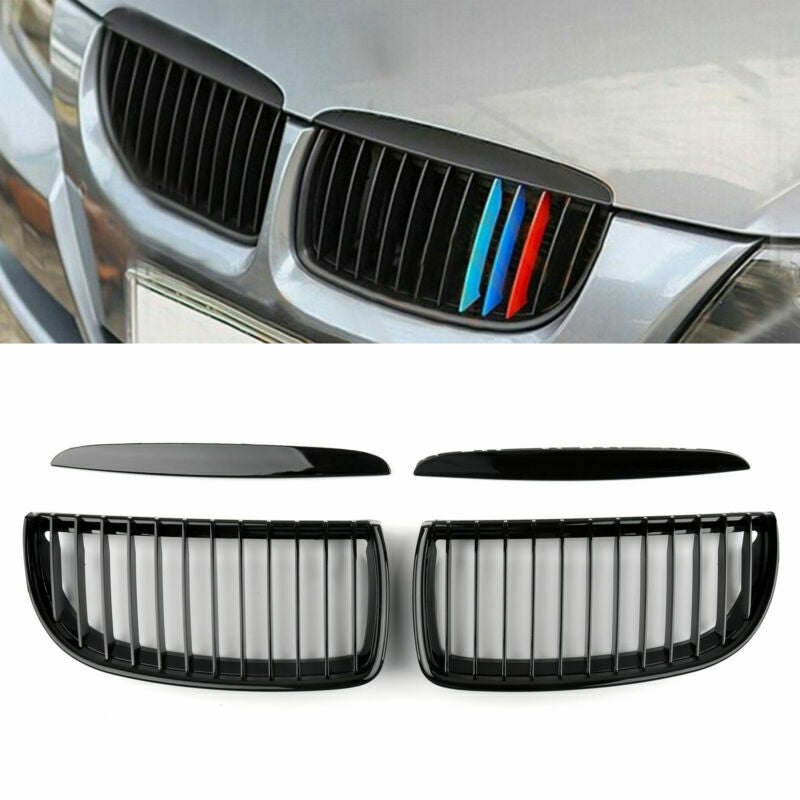 2005-2008 BMW 3 Series E90 Sedan Gloss Black Front Kidney Grille — Left & Right Pair