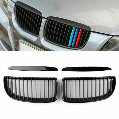 2005-2008 BMW 3 Series E90 Sedan Gloss Black Front Kidney Grille — Left & Right Pair