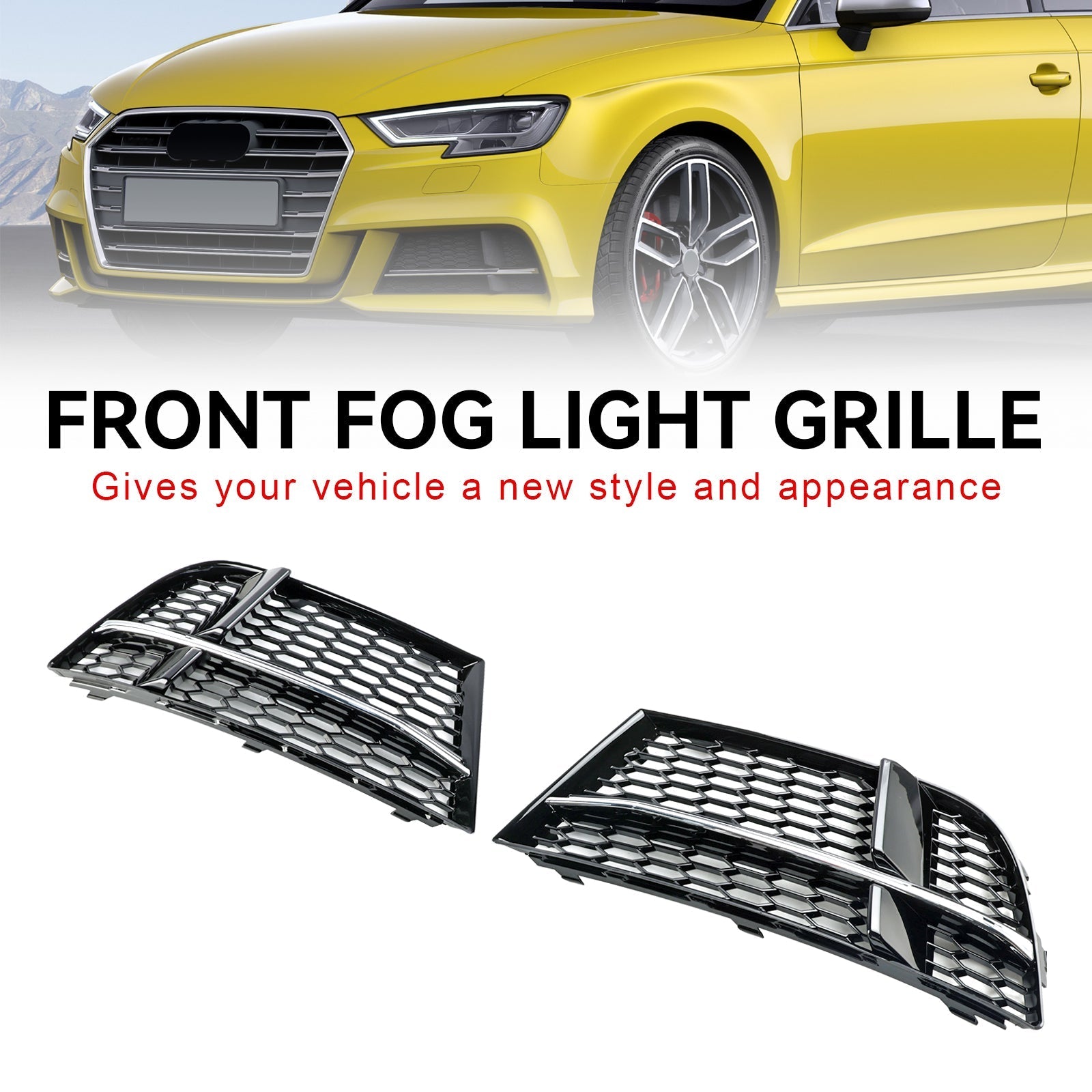 2017-2019 Audi A3 S-Line 8V Front Fog Light Cover Bezel Grill — Pair (8V3807681AE / 8V3807682Q)