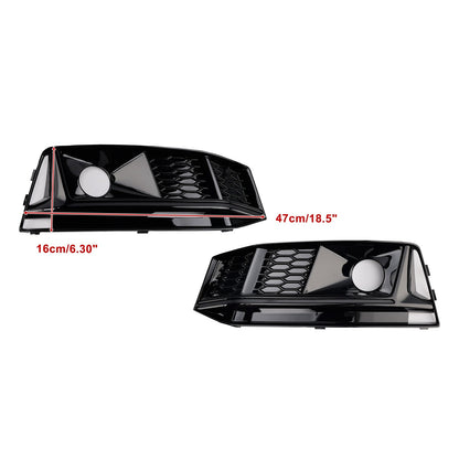 2016-2019 Audi A4 B9 S4 Black Front Bumper Fog Light Grille — Pair