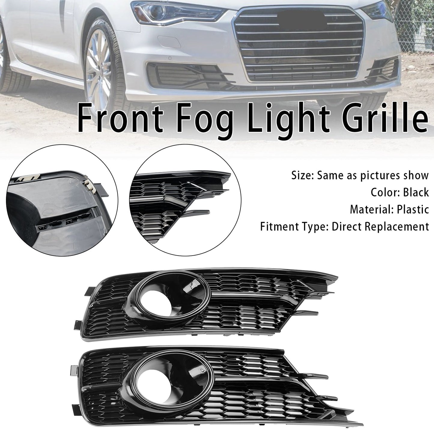 2016-2018 Audi A6 C7 with ACC Front Bumper Lower Light Cover Grille — Pair (4G0807647A)