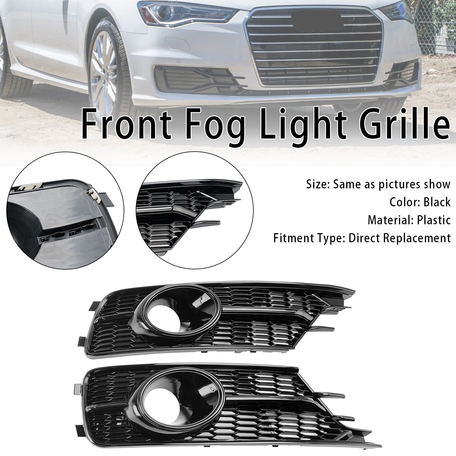 2016-2018 Audi A6 C7 with ACC Front Bumper Lower Light Cover Grille — Pair (4G0807647A)