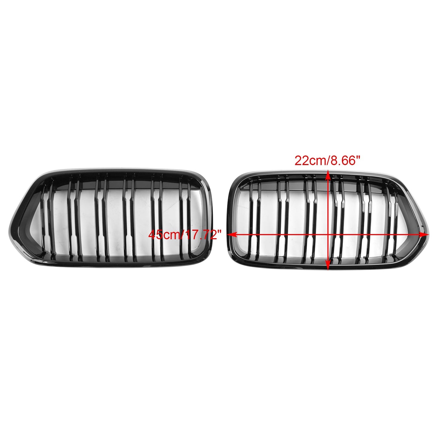 2018-2023 BMW X2 F39 Gloss Black Front Bumper Kidney Grille — Pair (51712455246 / 51712455247)