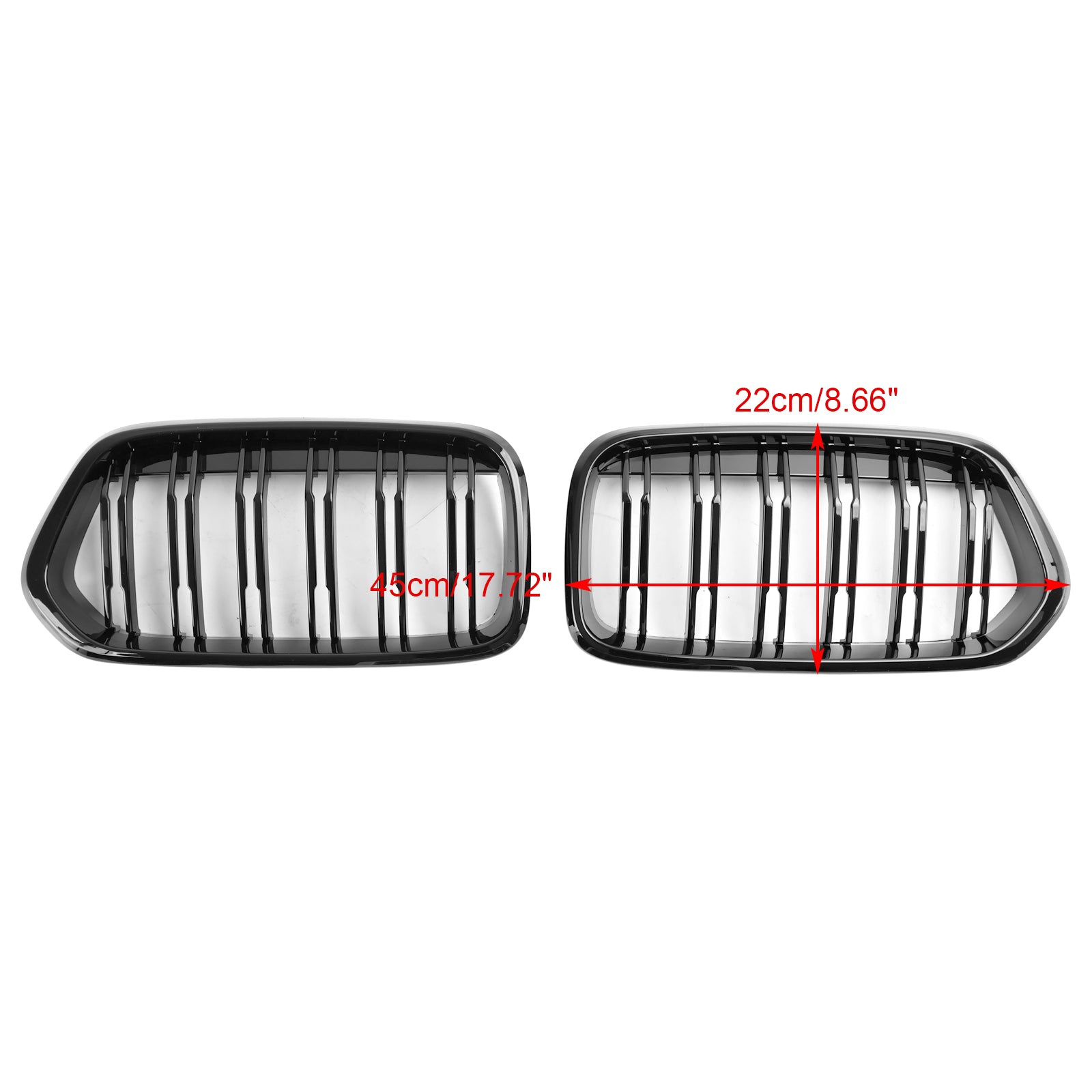 2018-2023 BMW X2 F39 Gloss Black Front Bumper Kidney Grille — Pair (51712455246 / 51712455247)