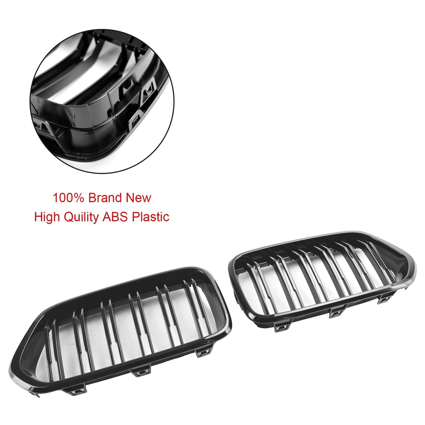 2018-2023 BMW X2 F39 Gloss Black Front Bumper Kidney Grille — Pair (51712455246 / 51712455247)