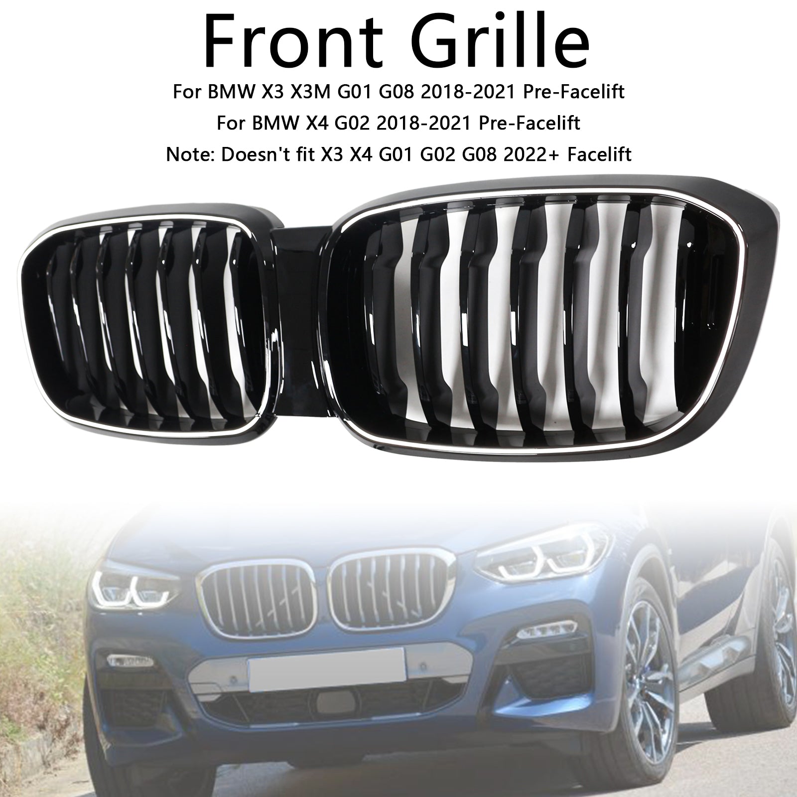 2018-2021 BMW X4 G02 X3 G01 G08 Gloss Black Front Kidney Mesh Grille (51138469959)