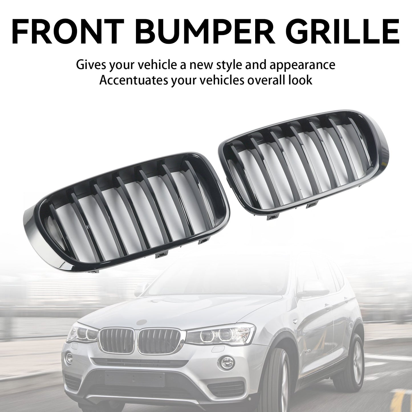 2014-2017 BMW X3 F25 Facelift Gloss Black Front Bumper Kidney Grille