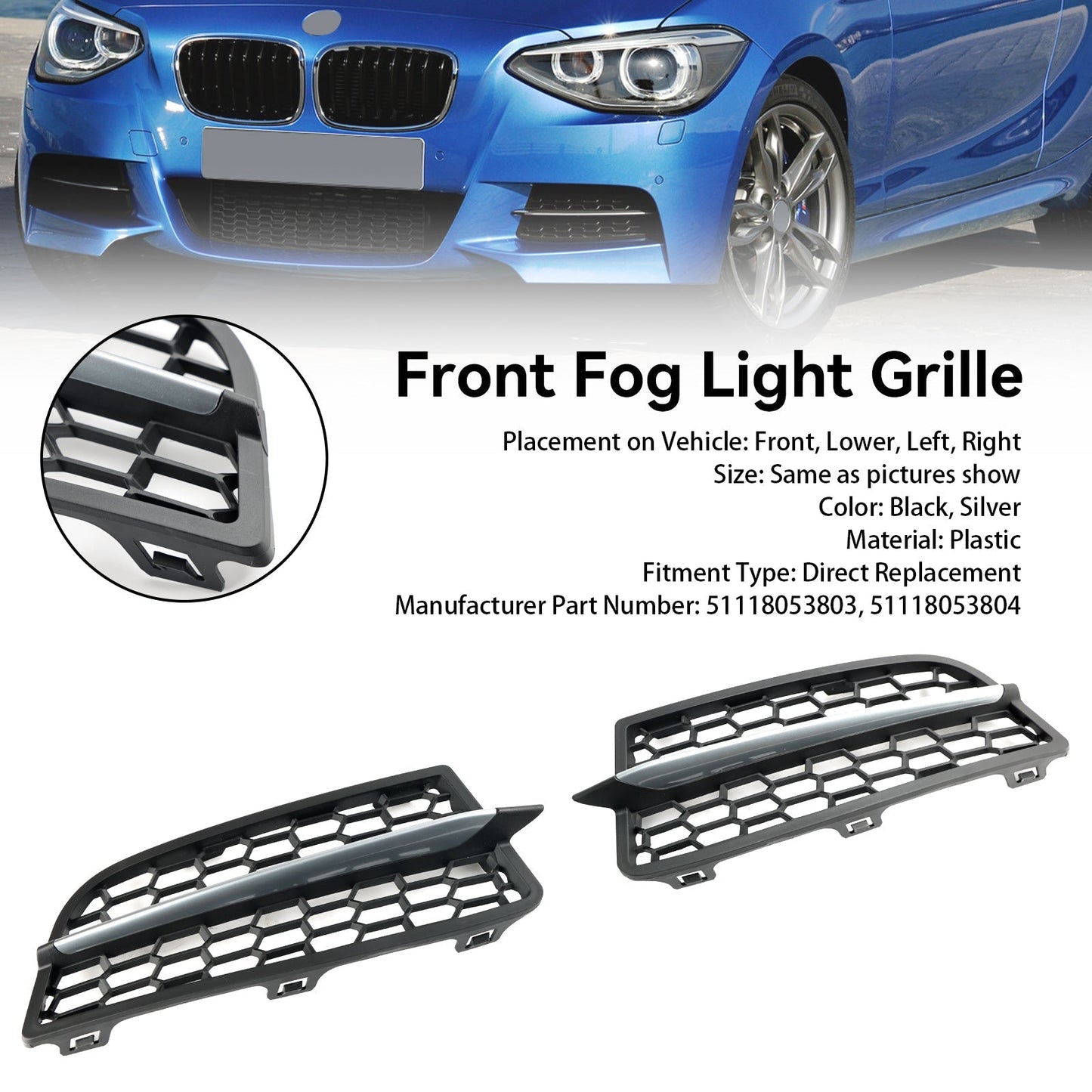 2011-2015 BMW 1 Series F20 F21 M Front Bumper Fog Light Cover Grille (51118053803)