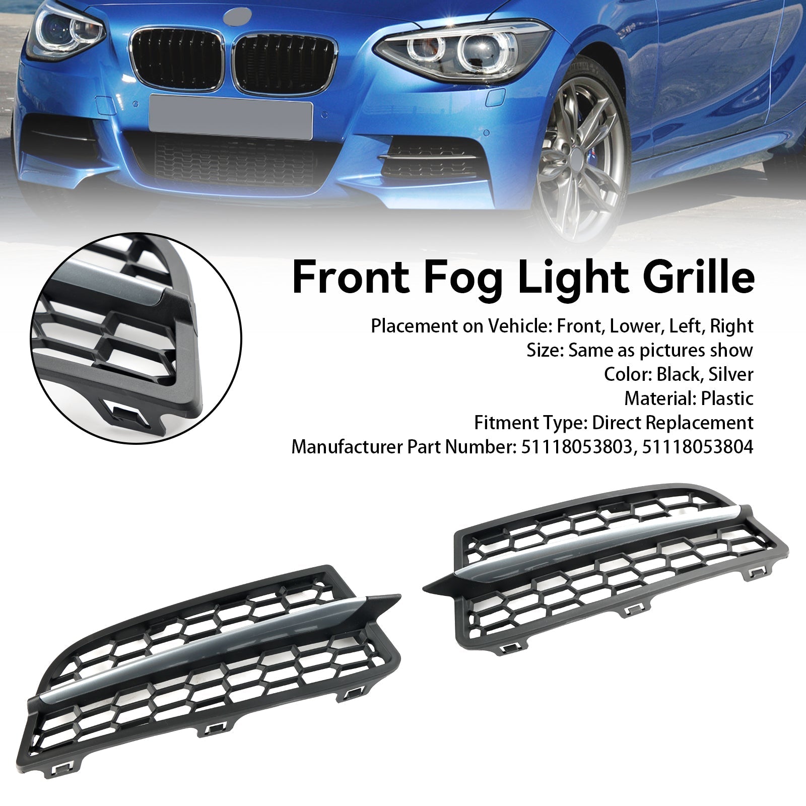 2011-2015 BMW 1 Series F20 F21 M Front Bumper Fog Light Cover Grille (51118053803)