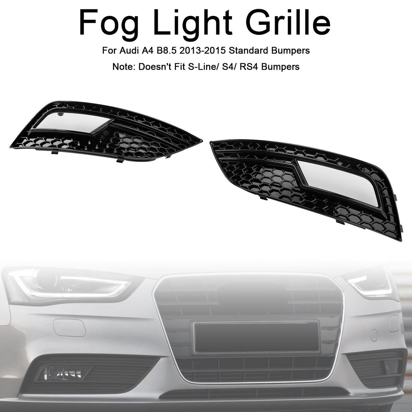2013-2015 Audi A4 B8.5 Black Fog Light Cover Grille — Pair (8K0807681K / 8K0807682K)