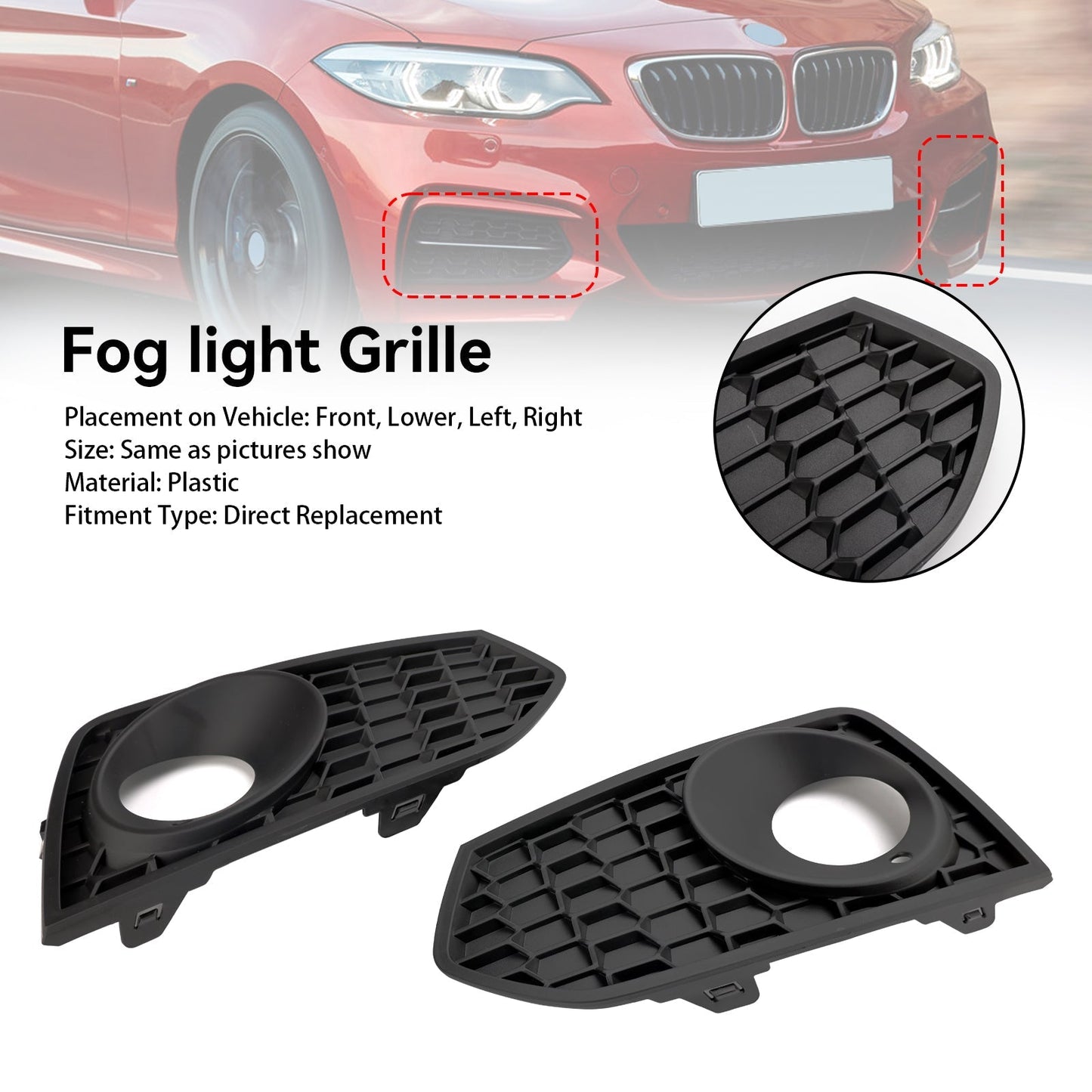 03/2014–04/2017 BMW 2 Series F23 M Sport Front Bumper Fog Light Grille — Pair (51118055319 / 51118055320)