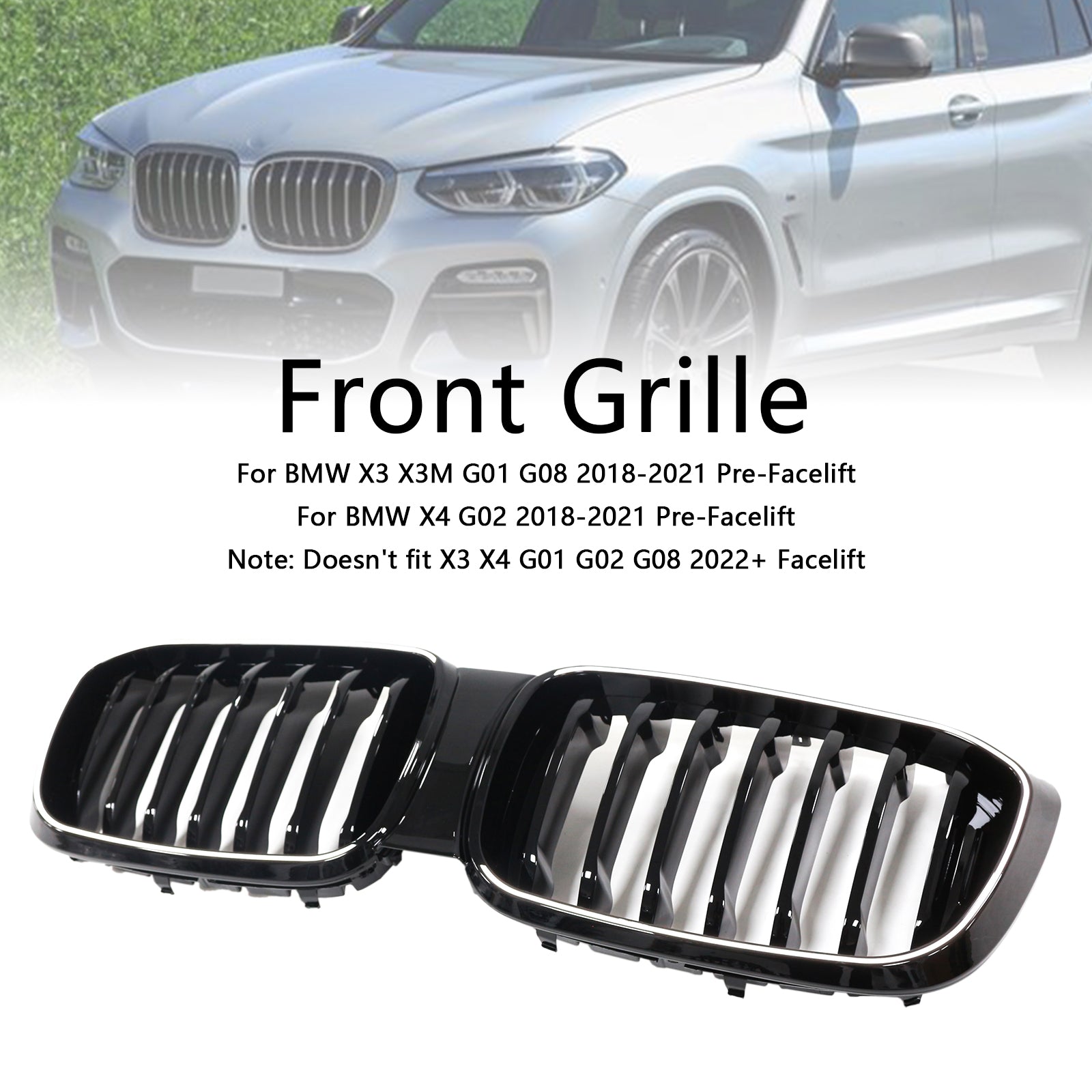 2018-2021 BMW X4 G02 X3 G01 G08 Gloss Black Front Kidney Mesh Grille (51138469959)