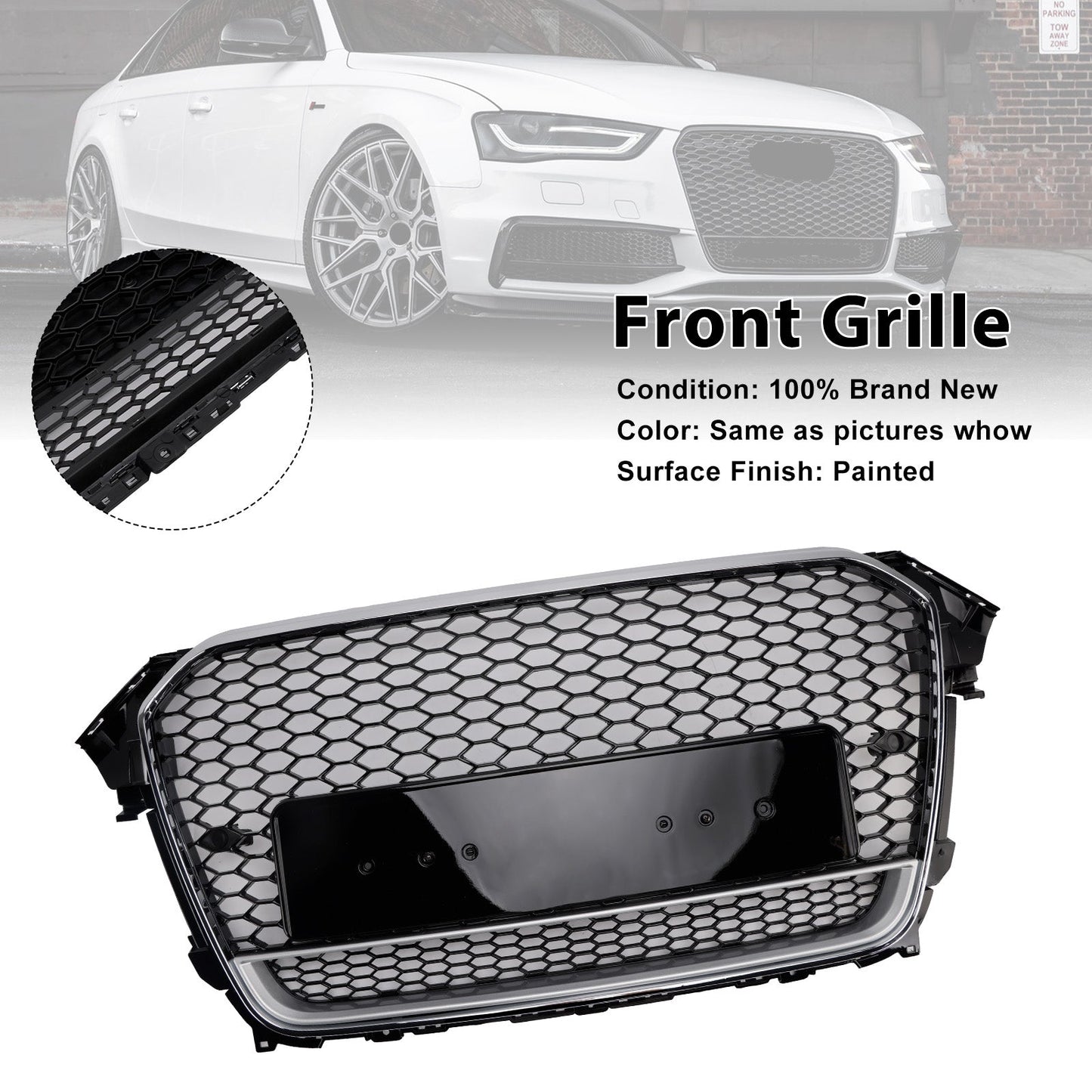 2013-2016 Audi A4 S4 B8.5 RS4 Style Front Bumper Grille with Quattro Badge