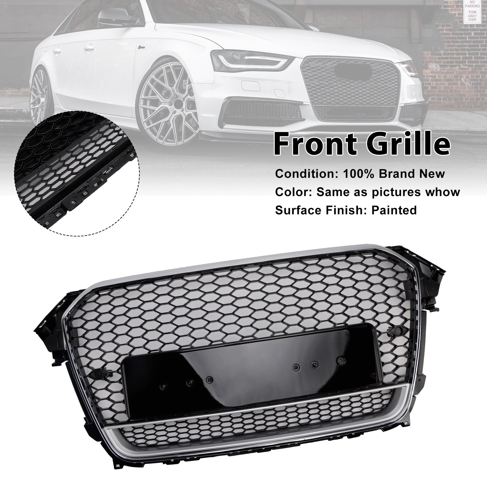 2013-2016 Audi A4 S4 B8.5 RS4 Style Front Bumper Grille with Quattro Badge